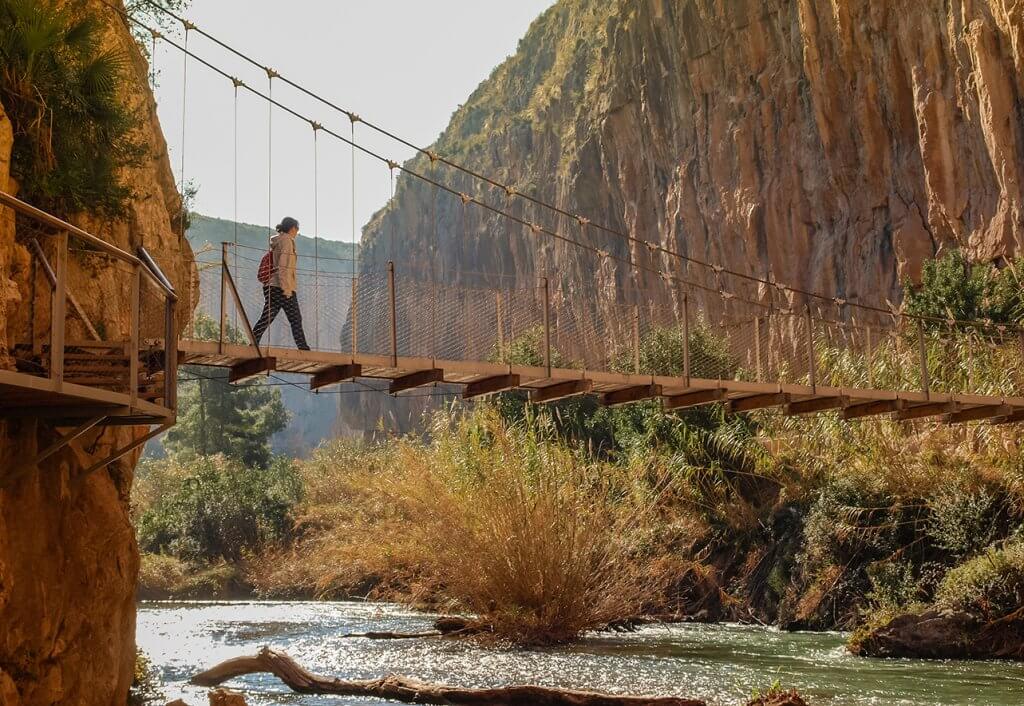Suspension bridge over Turia river in Chulilla